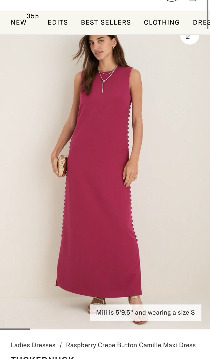 Tuckernuck Raspberry Crepe Maxi Dress Sleeveless Button Round Neck Size 8