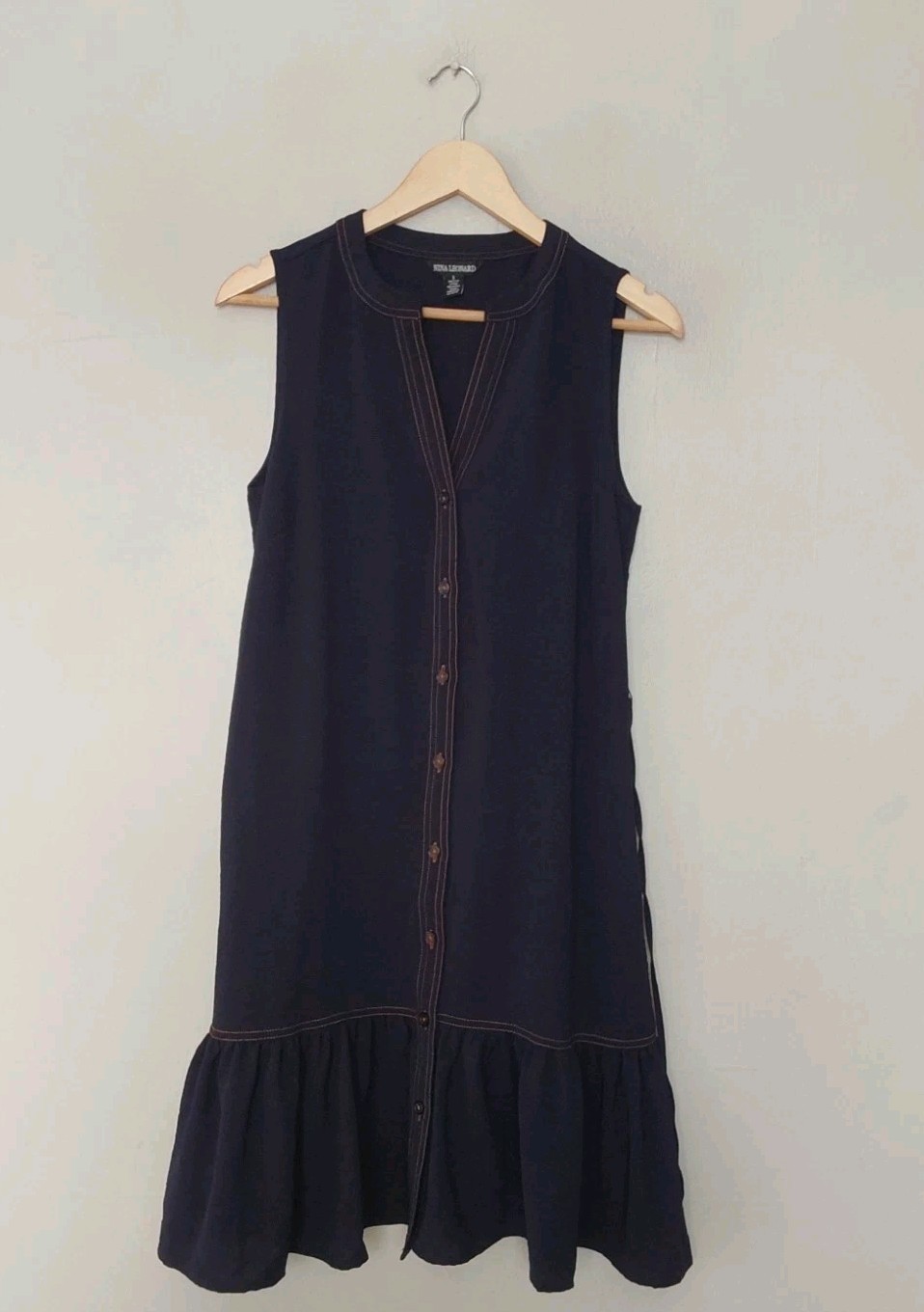 Nina Leonard Sleeveless Button Front Dress Navy Blue Size Small Chest 38″ QVC