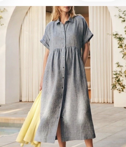 Haven Well Within Talbots Linen Button Front Midi Shirt Dress Blue Extra Small