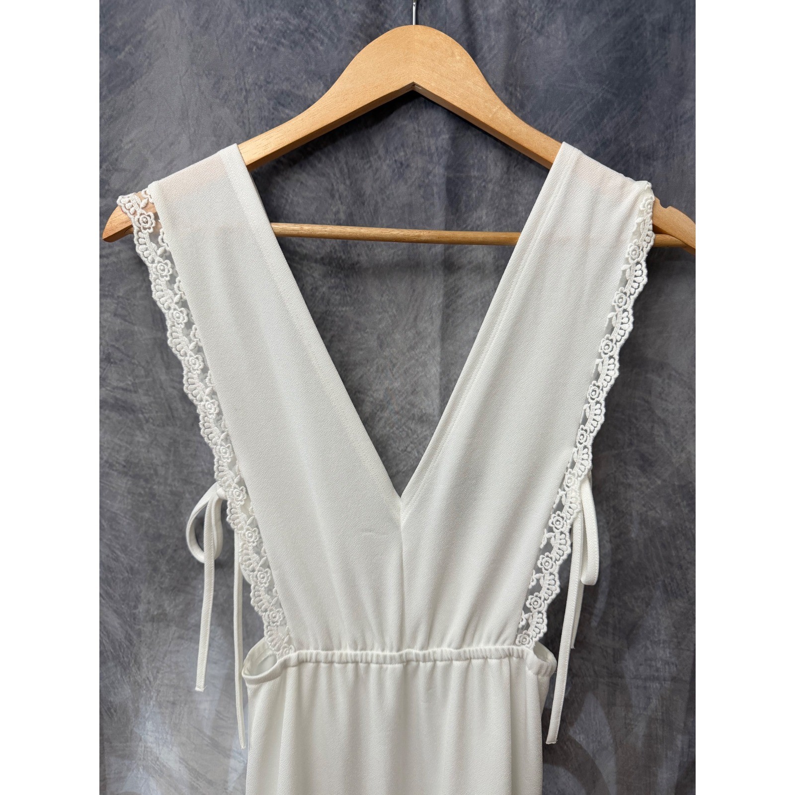 ASOS DESIGN White Lace Trim Pinafore Midi Dress Open Side Tie Detail Womens 4