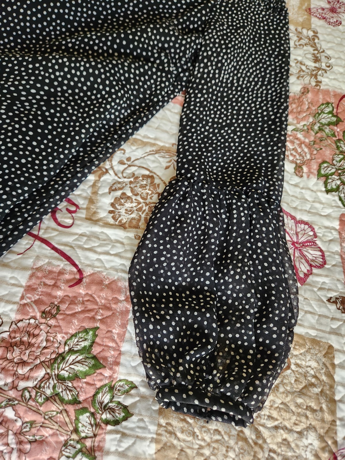 ZARA Collection Smocked High Neck Black/Ivory Polka Dot Dress Long Sleeve Size S