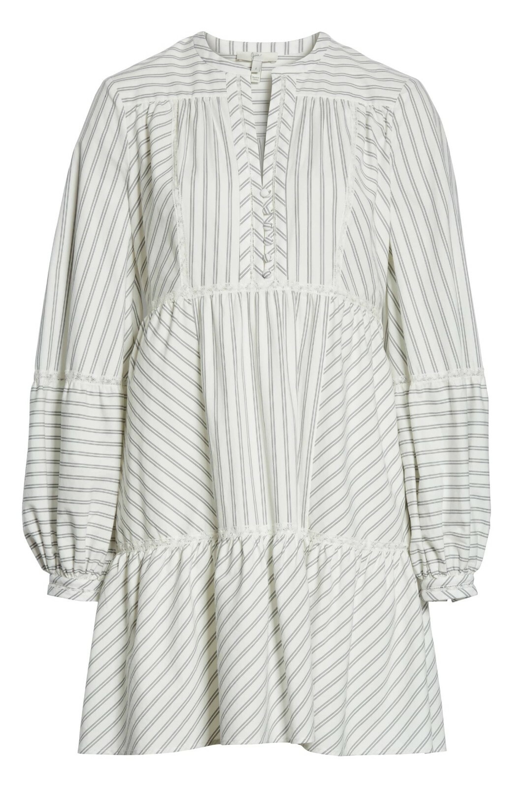 JOIE Porcelain White Stripe Lace Marison A-Line Ruffle Poplin Cotton Dress 8 = M