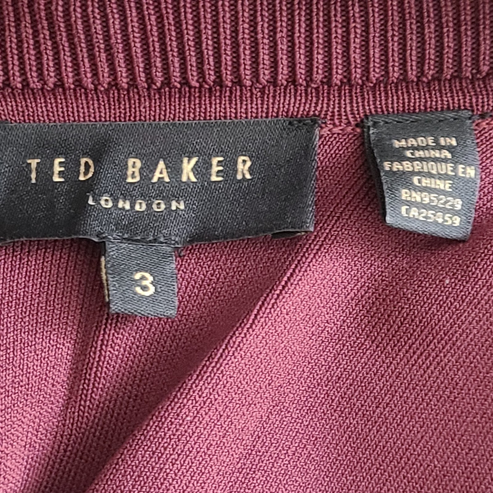 Ted Baker Zadi Cocktail Dress Fit & Flare Frill Neck 258627 Maroon Red Sz M/3