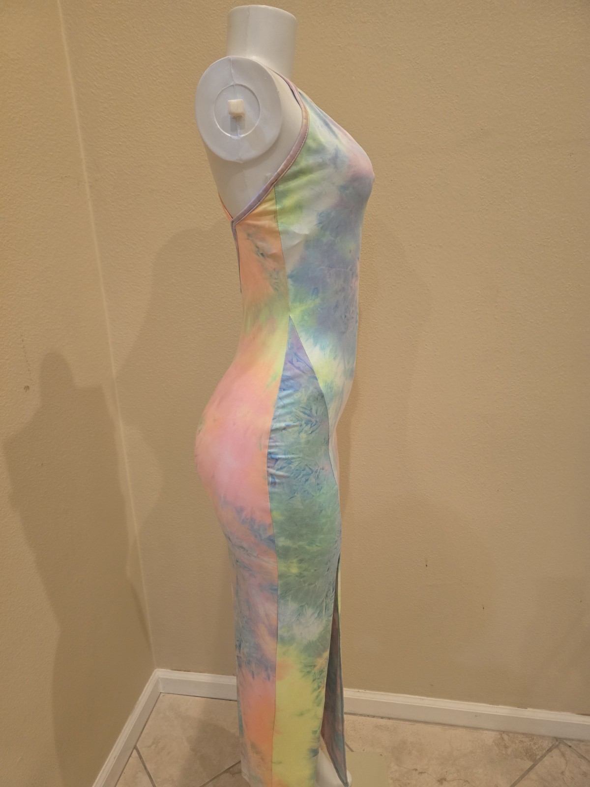 Women’s Tie Dye V-Neck Strappy Open Back Jumpsuit S Polyester/Spandex