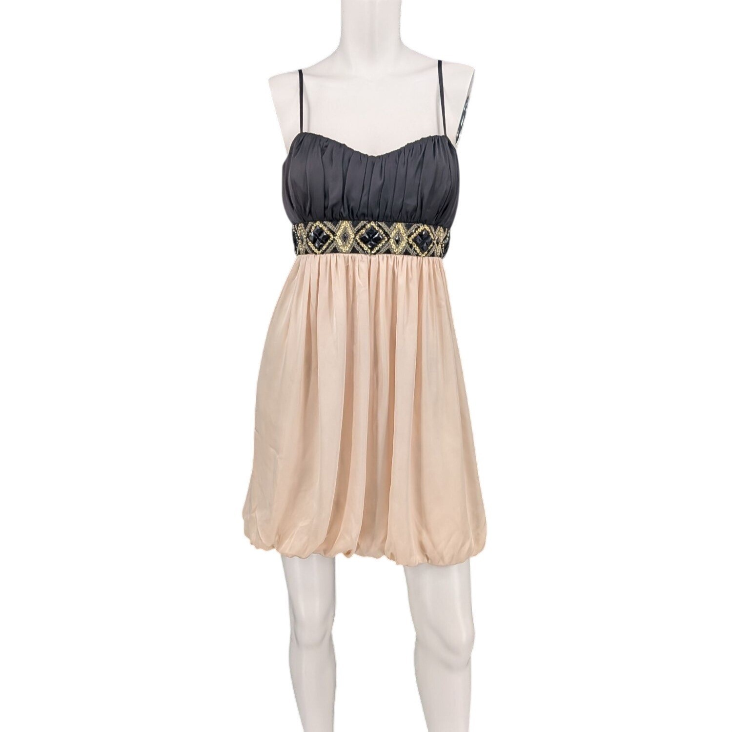 Vtg Y2K Mini Cocktail Dress Beaded Empire Waist Bubble Hem Glam Coquette Party 1
