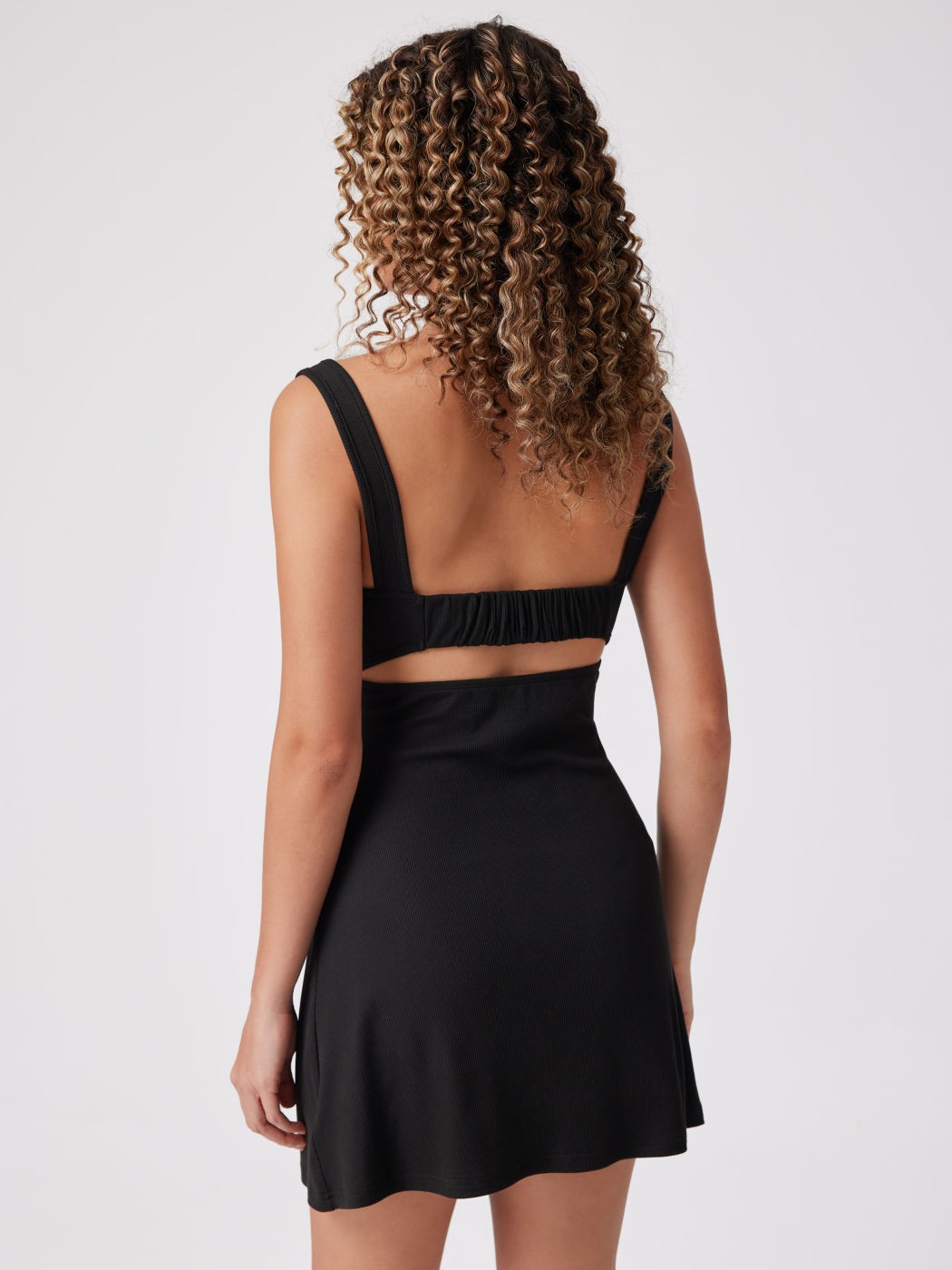 Women Square Neck Bodycon Mini Dress Sleeveless Backless Party Clubwear Black
