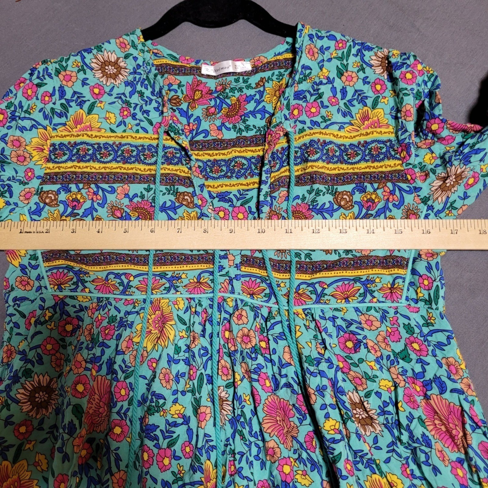 R Vivimos Turquoise Prarie Floral Print Maxi Dress boho Hippie Cottagecore Sz S