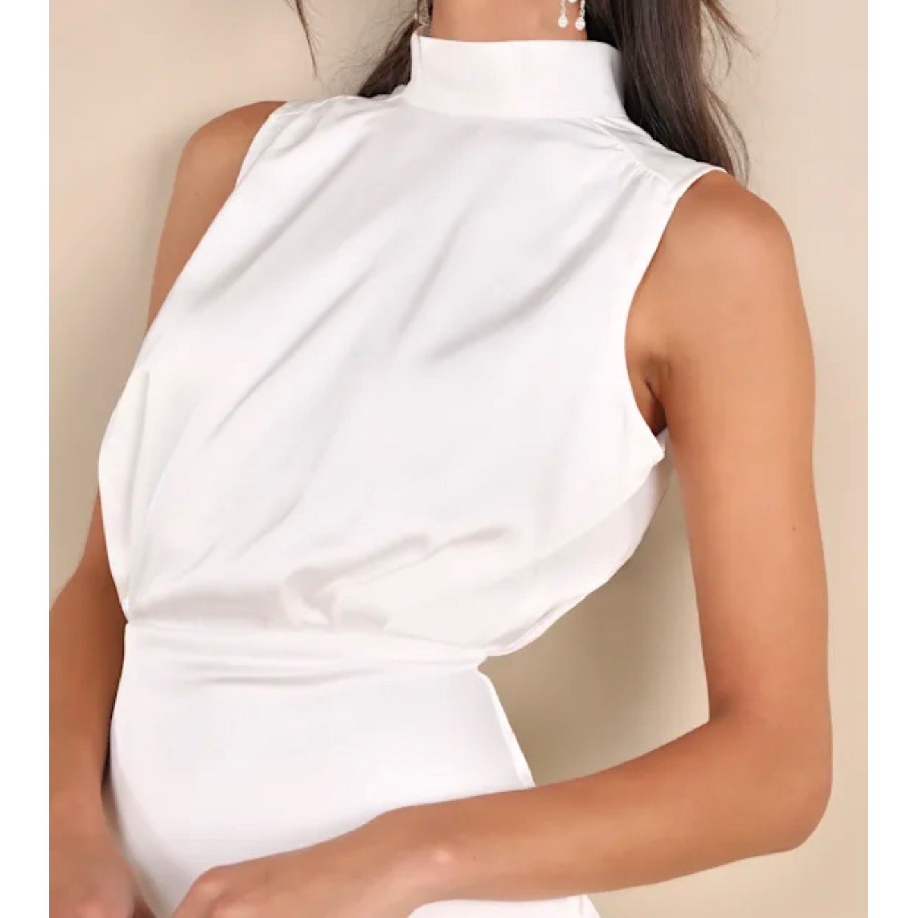 Lulus Classic Elegance White Satin Mock Neck Sleeveless Mini Dress Small NWT