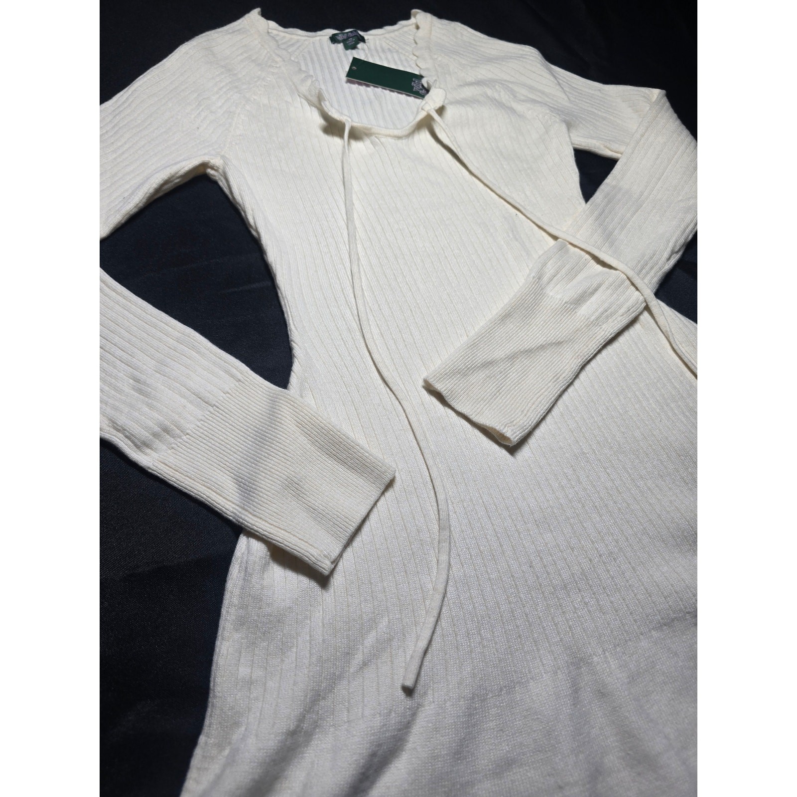 Wild Fable Ribbed Sweater Knit Mini Dress Tie Front Cream