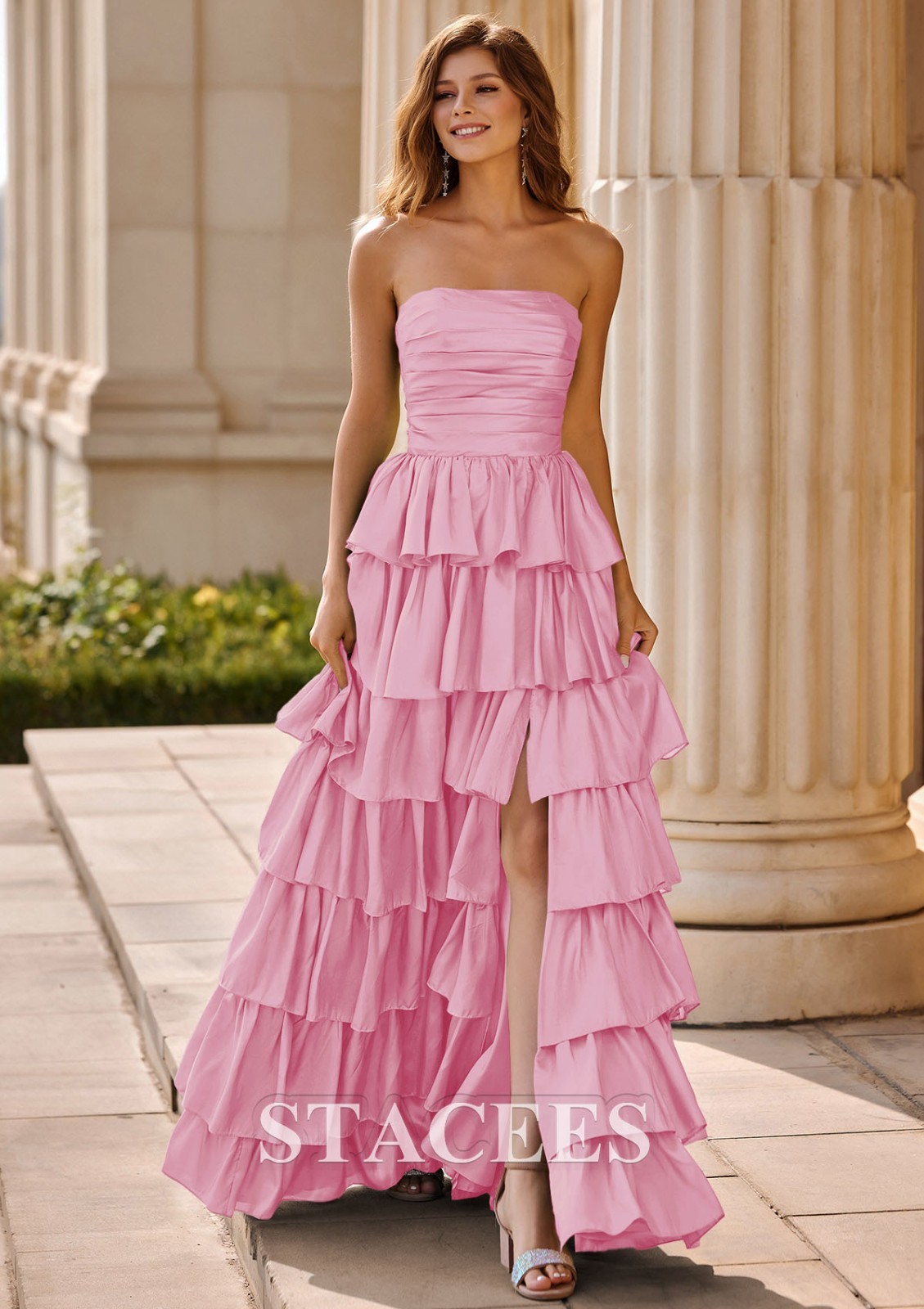 NEW w/ Tags Stacees Blushing Pink Formal Dress US 6 A‑Line Taffeta Gown