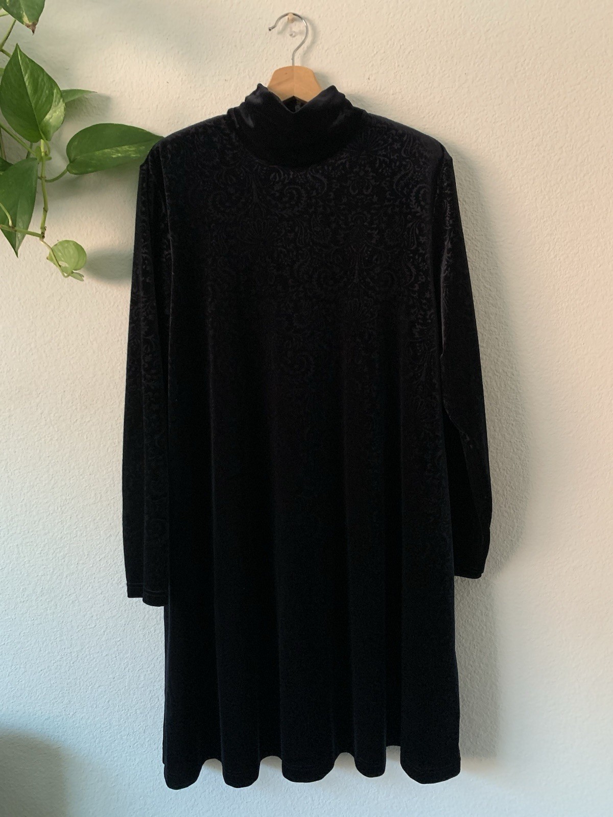 Vintage Velvet Amanda Smith Zip Shift Dress Black Long Sleeve Turtleneck Size 12