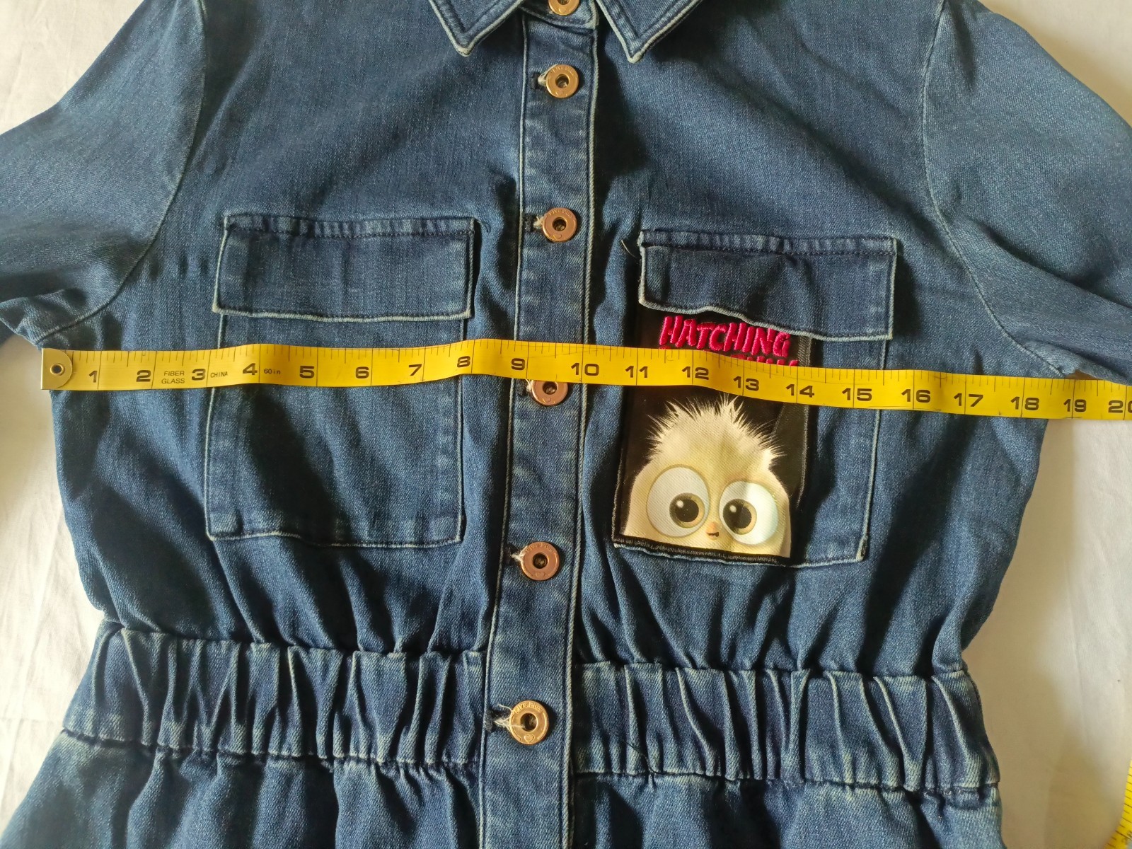 Five Plus Angry Birds Jeans Dress Denim Button Front Midi Utility Dress Size