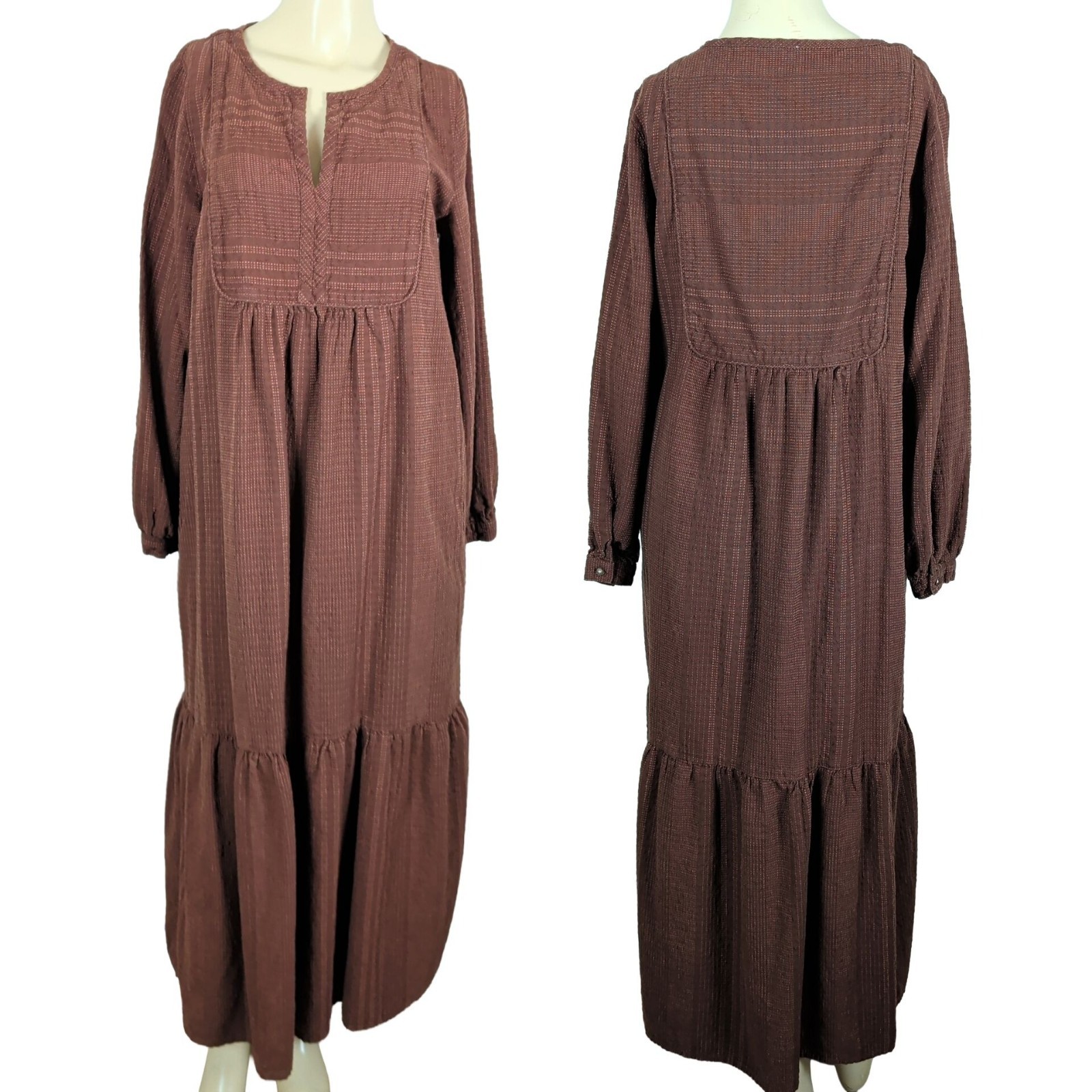 POETRY Brown Maxi Dress US 6 Hemp Organic Cotton Boho Peasant Prairie