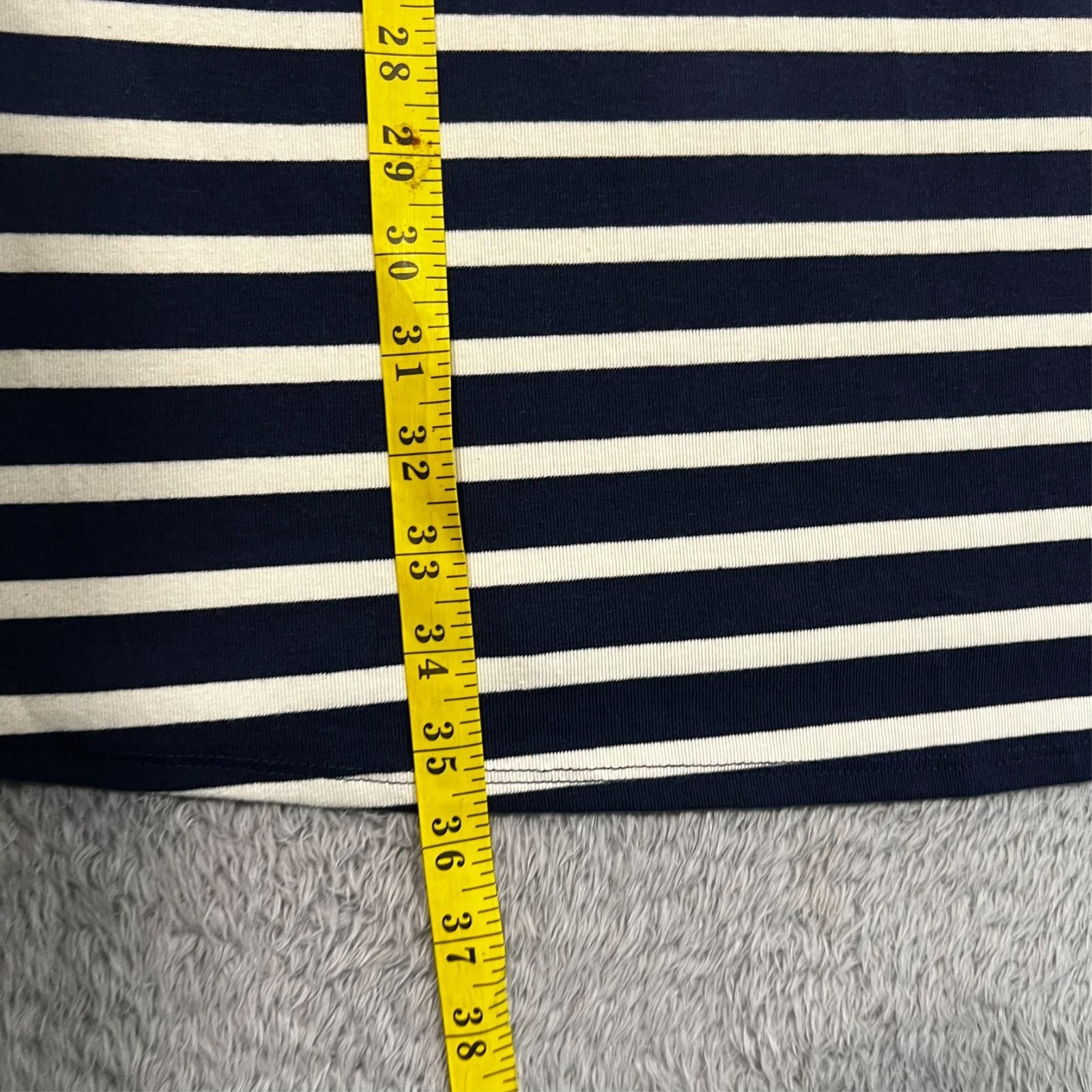 Cherish Shift Dress Navy Striped Pockets V-Neck Stretch USA Women’s Small