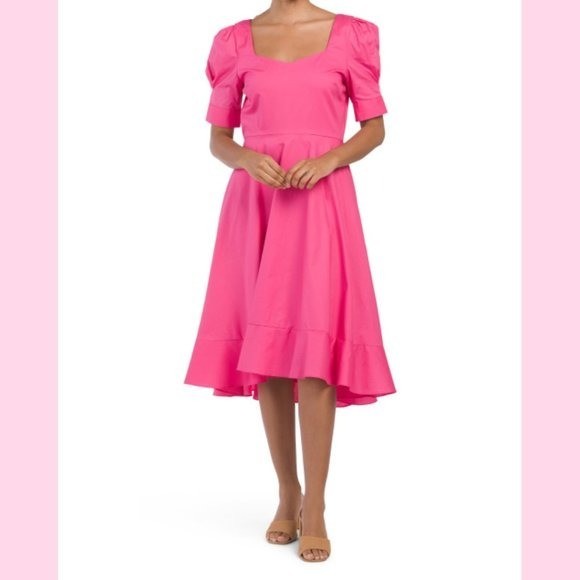 BCBGeneration Pink Sweetheart Neck Puff Shoulder Dress 10
