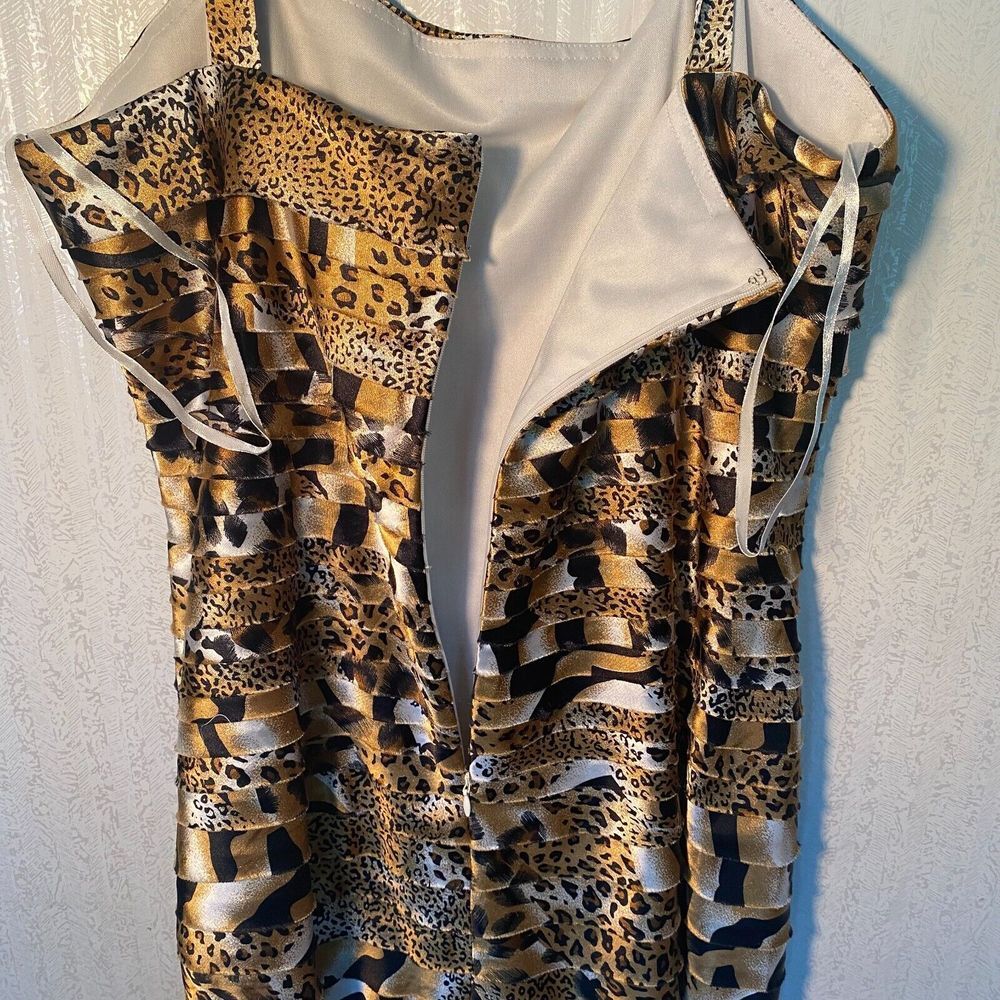 Cathaya Tan and Brown Layered Leopard and Cheetah Print Dress size 14
