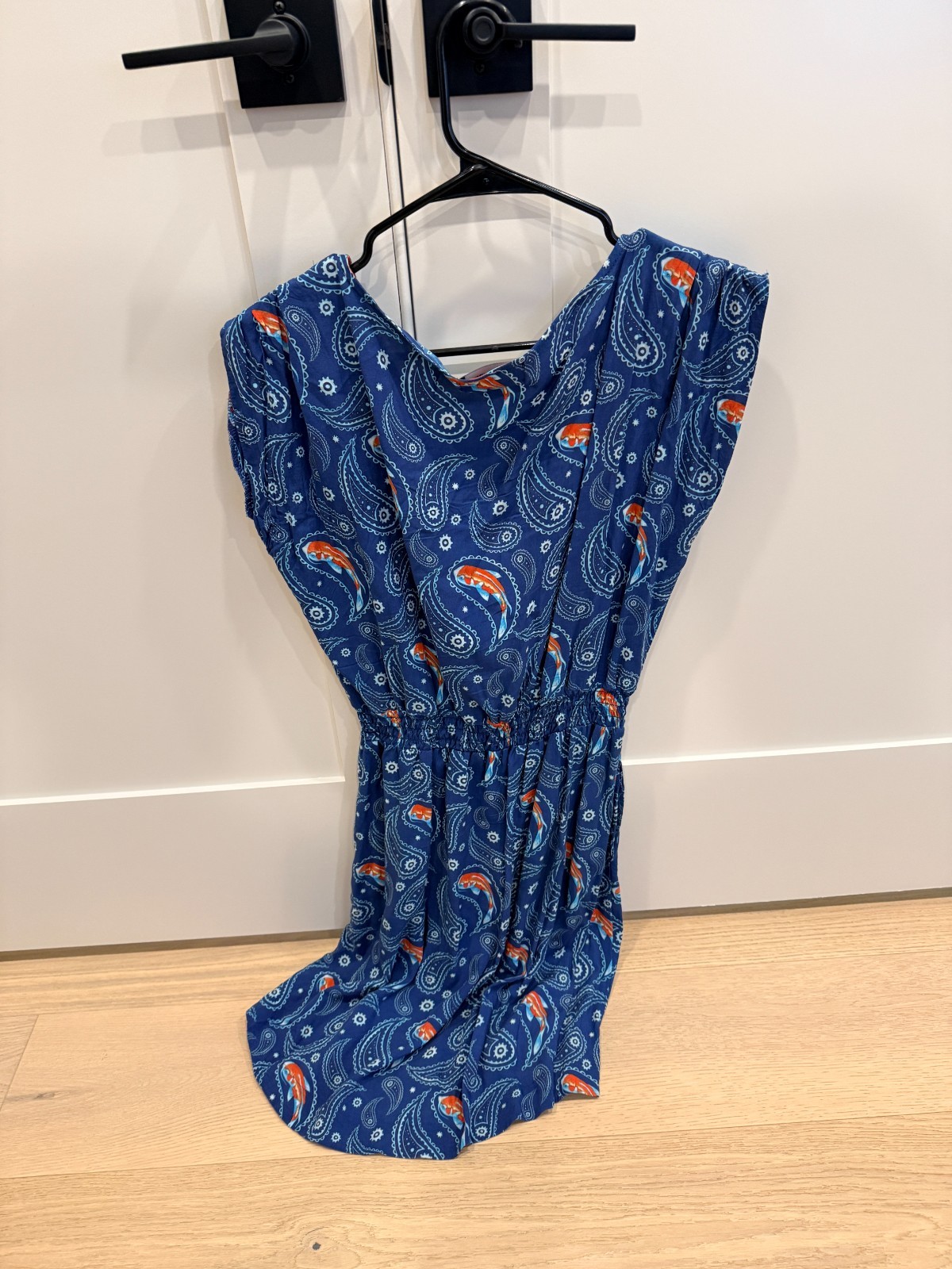Betabrand The Photogenic Dress Women’s L Blue Koi Fish Paisley Travel Dress