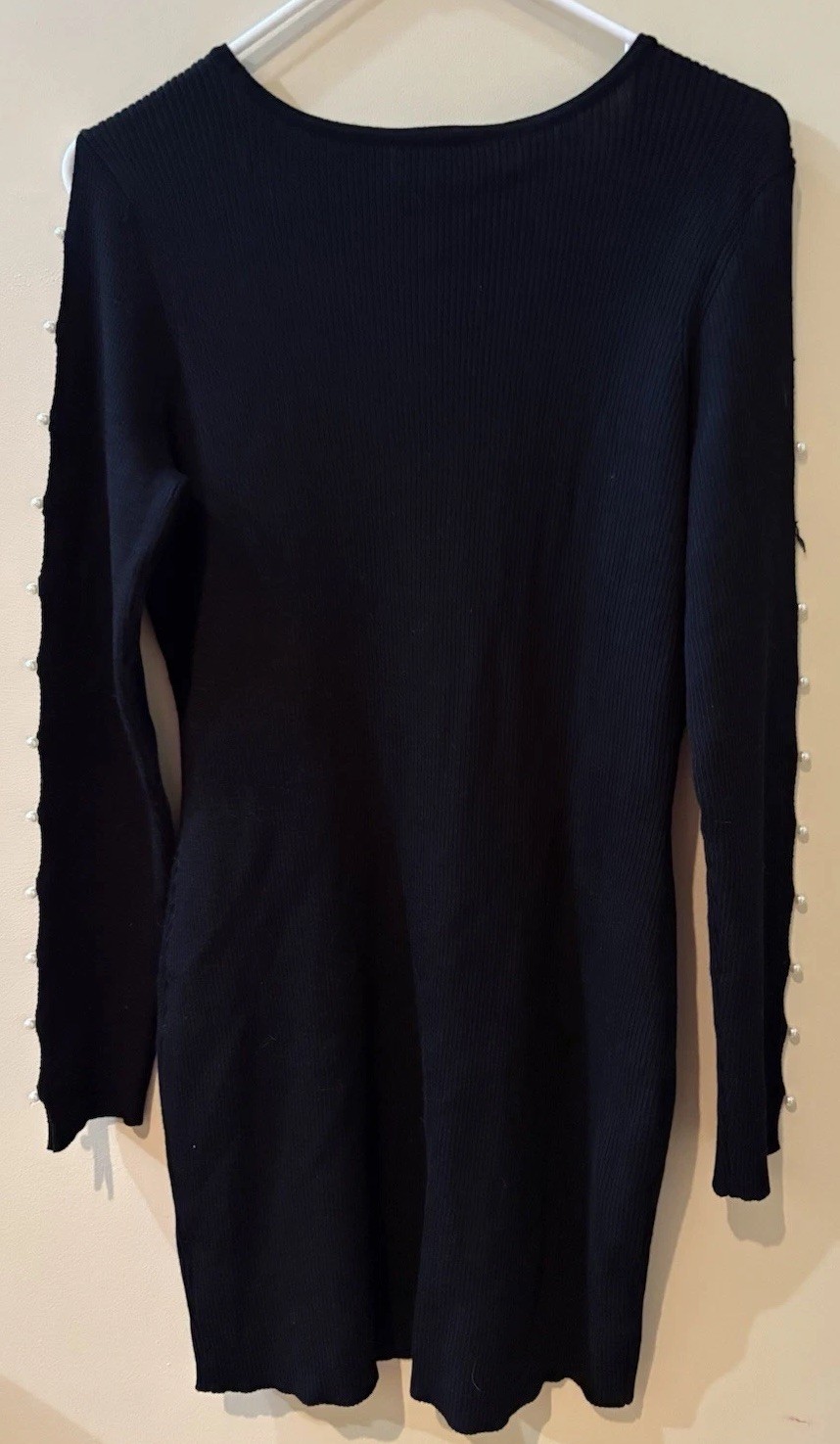 A. Byer Black Knit Pencil Dress XL Short Pullover Long Sleeve Button Accent