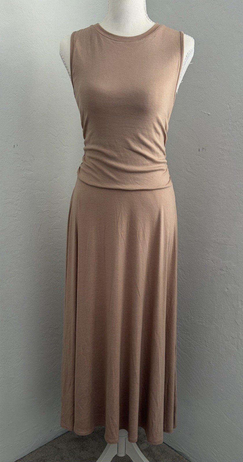 NWT- “Pretty Garden” Dress Women’s Size Small Taupe Color Knit Sleeveless A Line