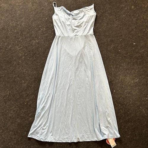 Cider Dress Womens L, Baby Blue Slip Maxi Lace Up Back Strappy Summer Party