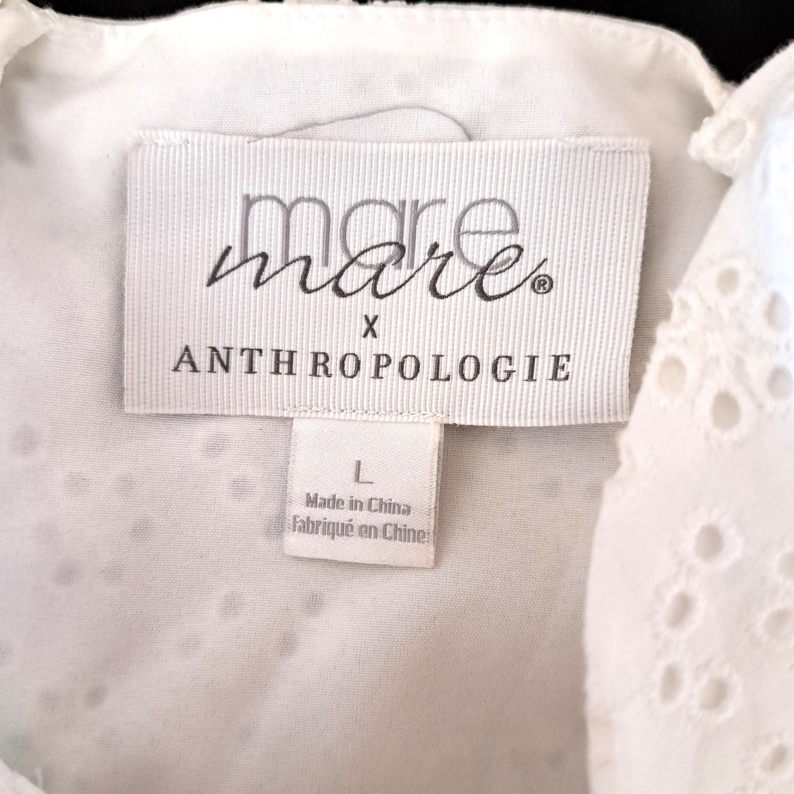 Anthropologie Mare Mare Tatum White Eyelet Mini Dress Large Flare Hem Coquette