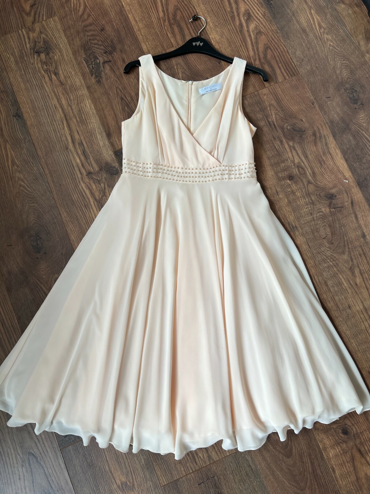 Enchanted Peach Evening Ballgown Bridesmaid Prom Dress Flared Sleeveless UK10