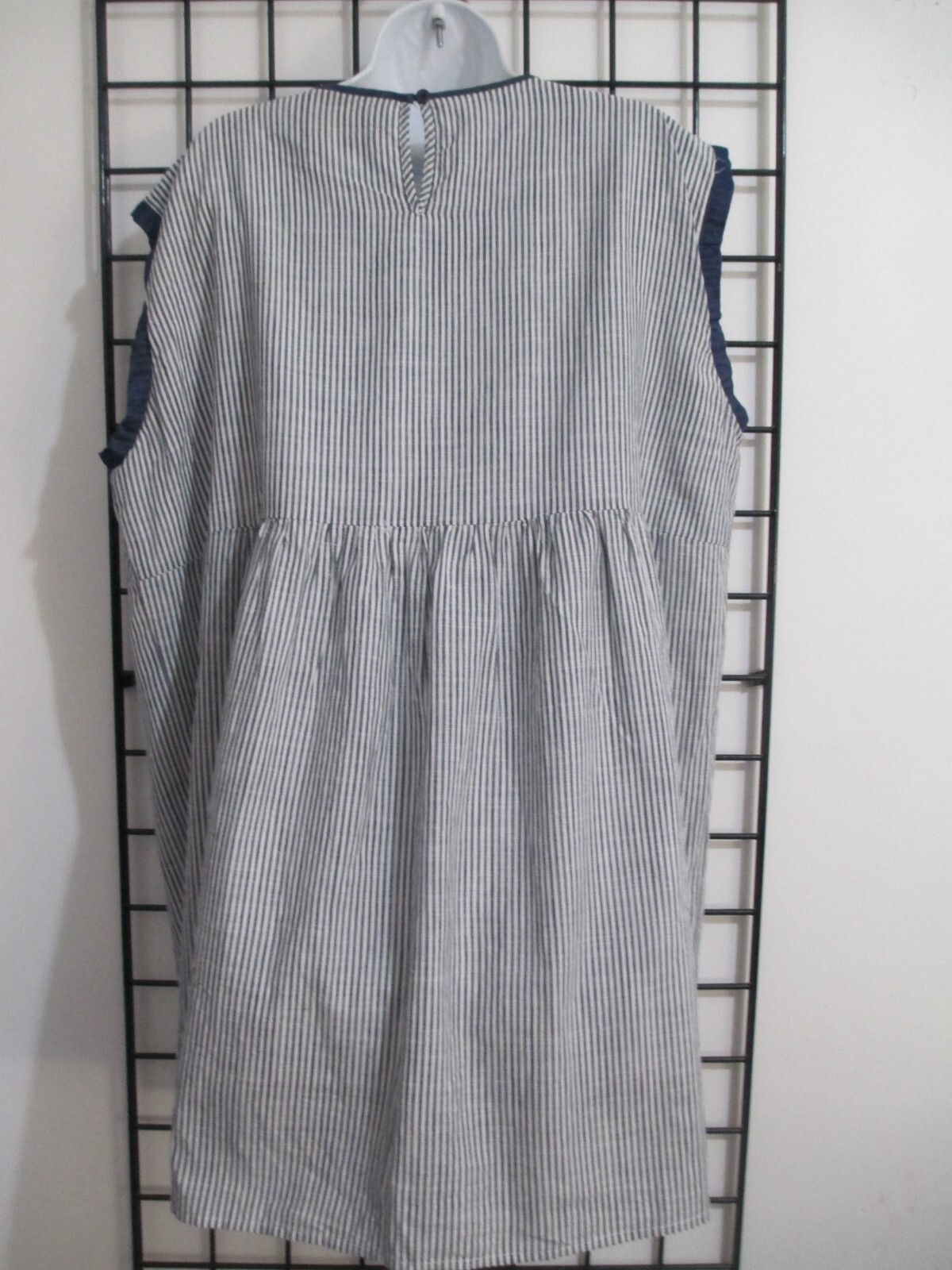 SAVANNA JANE 🌸 SIZE 2X==GRAY & WHITE STRIPED / EMBROIDERED / BABYDOLL DRESS