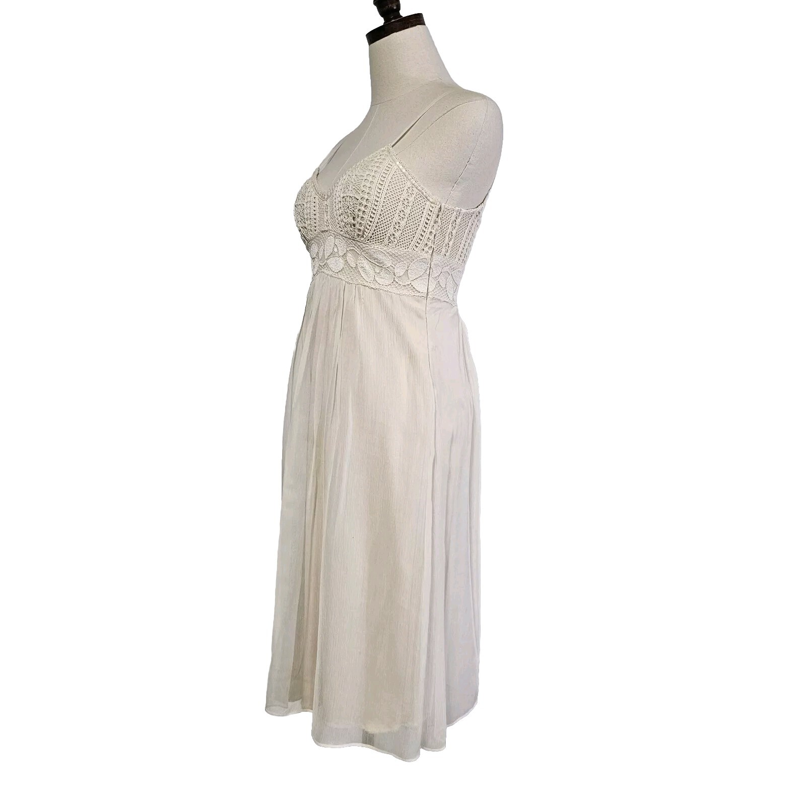 MARIA BIANCA NERO Empire Waist Crochet Accent Ivory Small P Sexy Elegant Dress