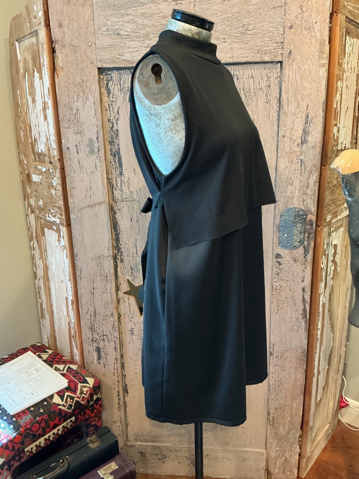 Zara Minimalist Mini Black Dress L Sleeveless/back tie /A Line/NEW