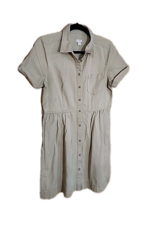 J Crew Denim Shirt Womens 12 Khaki Button Canvas Pockets Capsule Safari Casual