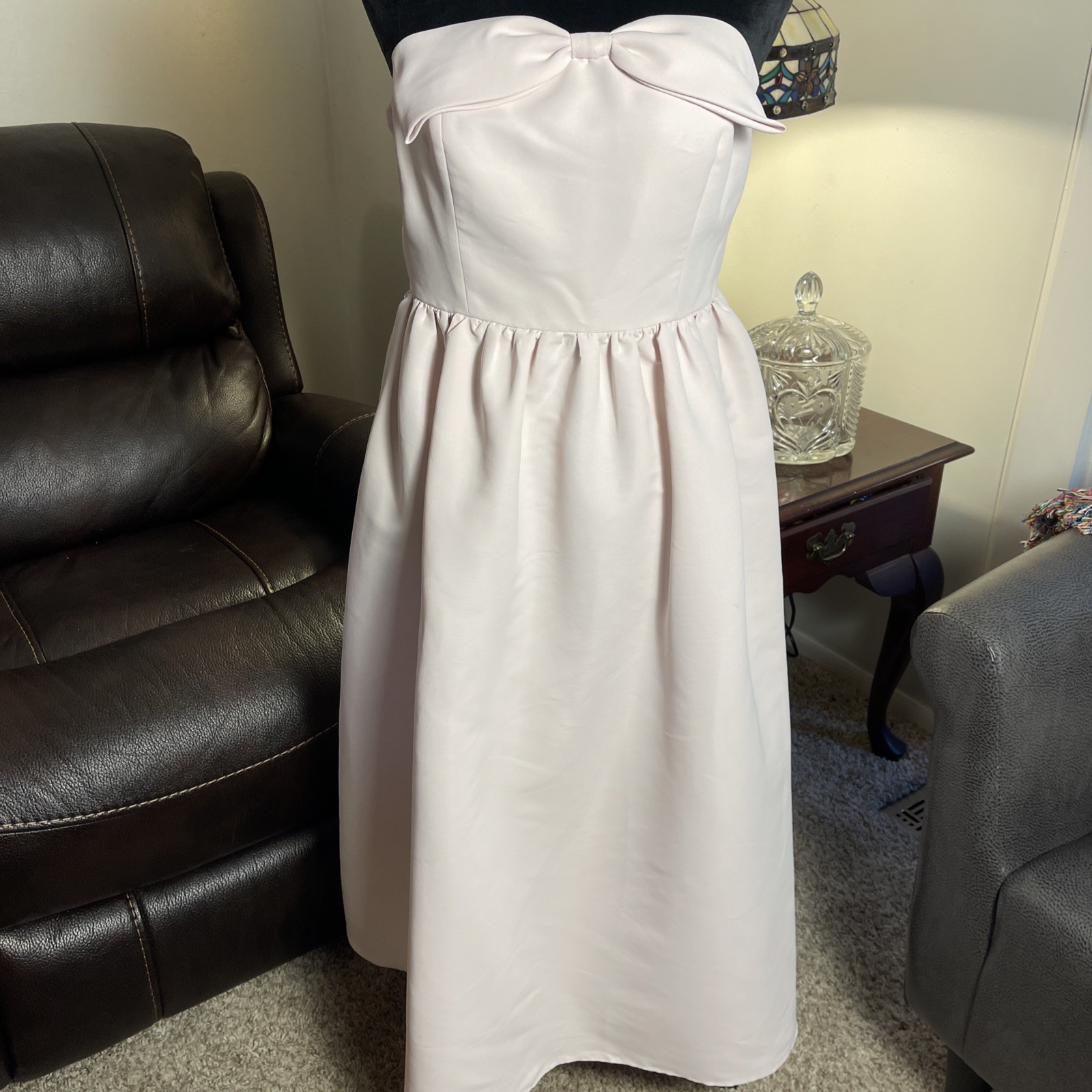 Sachin & Babi Blaine Strapless Bow Tafetta Midi Dress Size 6 Light Pink Romantic