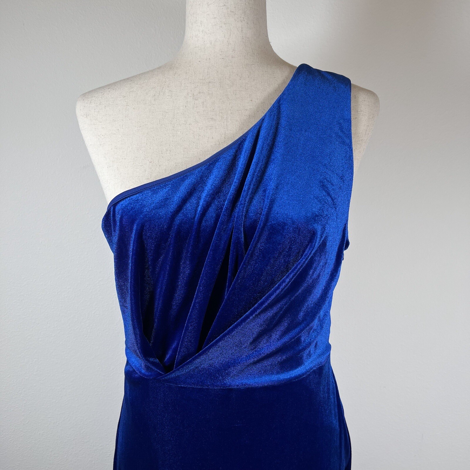 Lulus Velvet Blue Dress Large Short One Shoulder Formal School Dance Cocktail