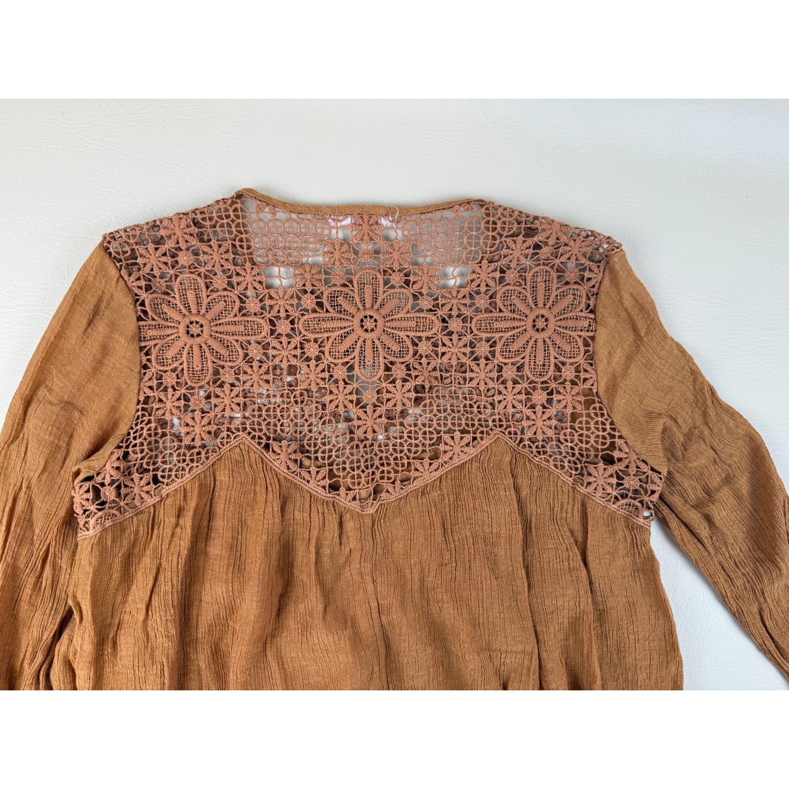 Rebellion Small Dress Boho Crochet Lace Rust Brown Rayon Blend Floral Yoke