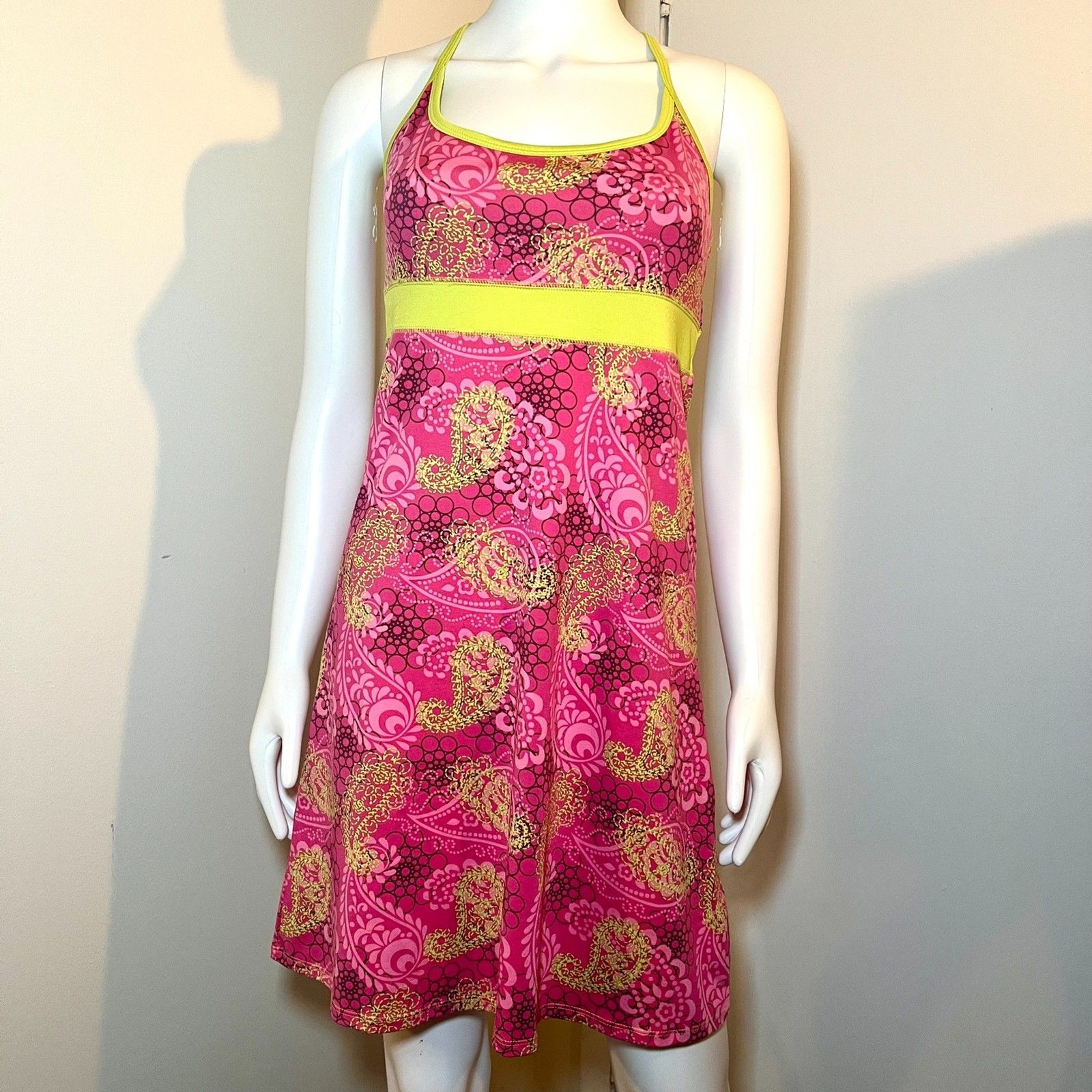 Lola Athleisure Tennis Dress S – Neon Pink Green Retro Y2K Preppy Golf 2000s 90s