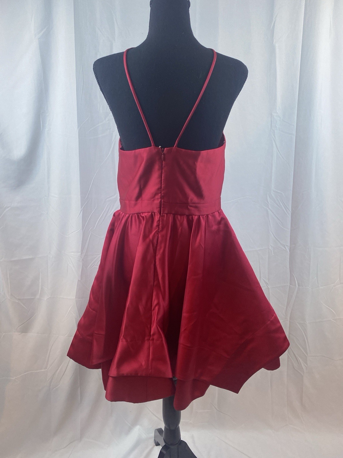 Blondie Nites Juniors Size 9 Red Y Neck Red Satin Fit N Flare Mini Dress Pockets