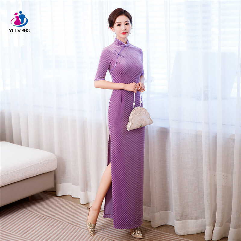 Autumn Winter Qipao Dress Chinese Traditional Velvet Cheongsam Evening Gowns