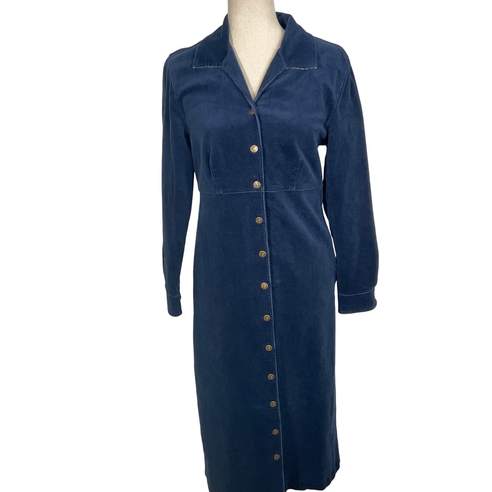 Duck Head Dress Women 10 Blue Corduroy Logo Shirt Button Long Sleeve Preppy