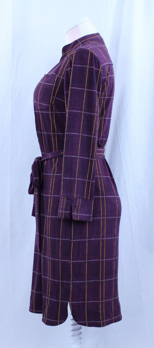 Donna Morgan Dress Purple Yellow Plaid Chest Pockets Waist Tie Buttons Sz 4