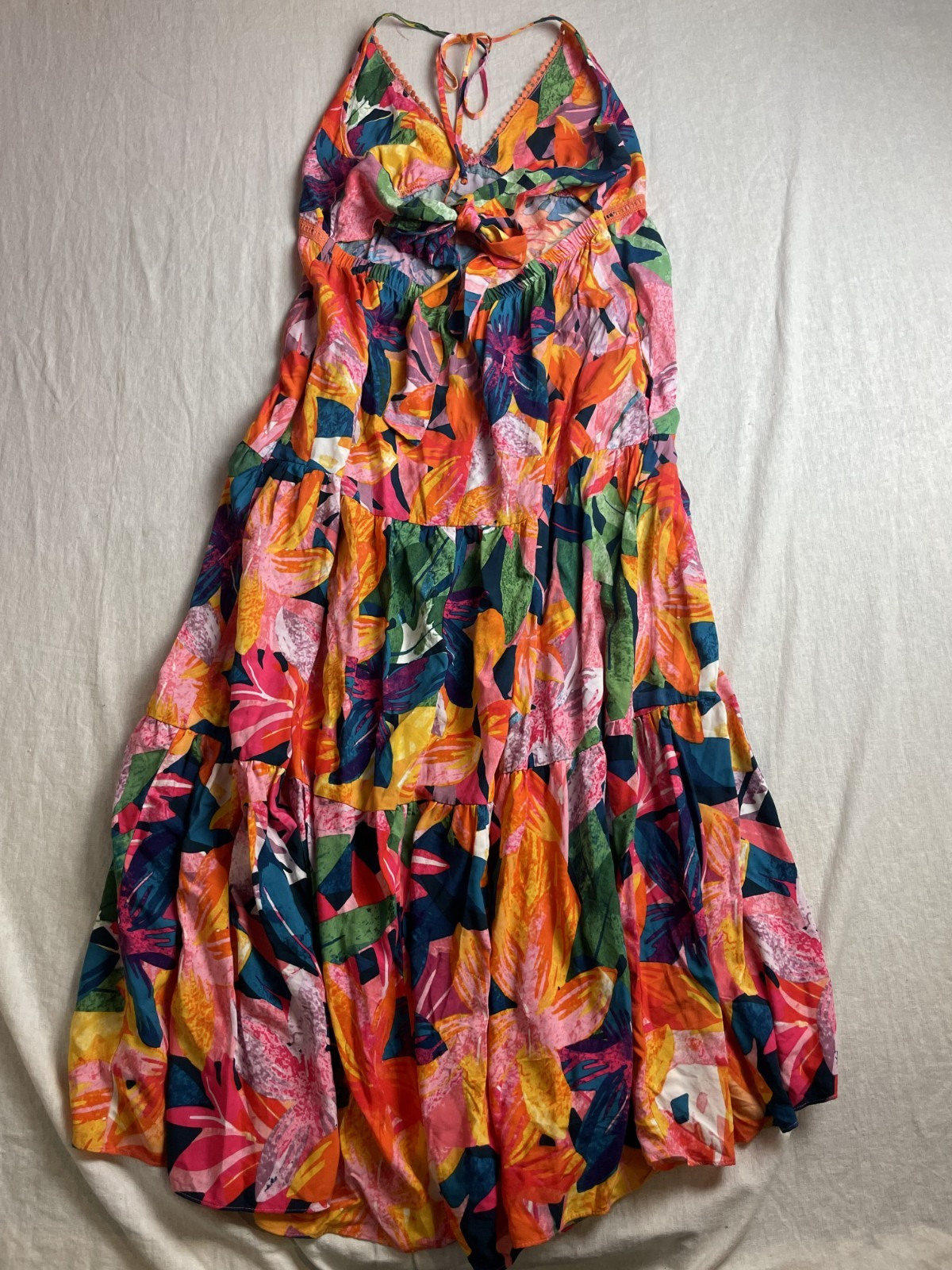 Sofia Vergara Multicolor Size XL Boho Tropical Tiered Summer Halter Sundress