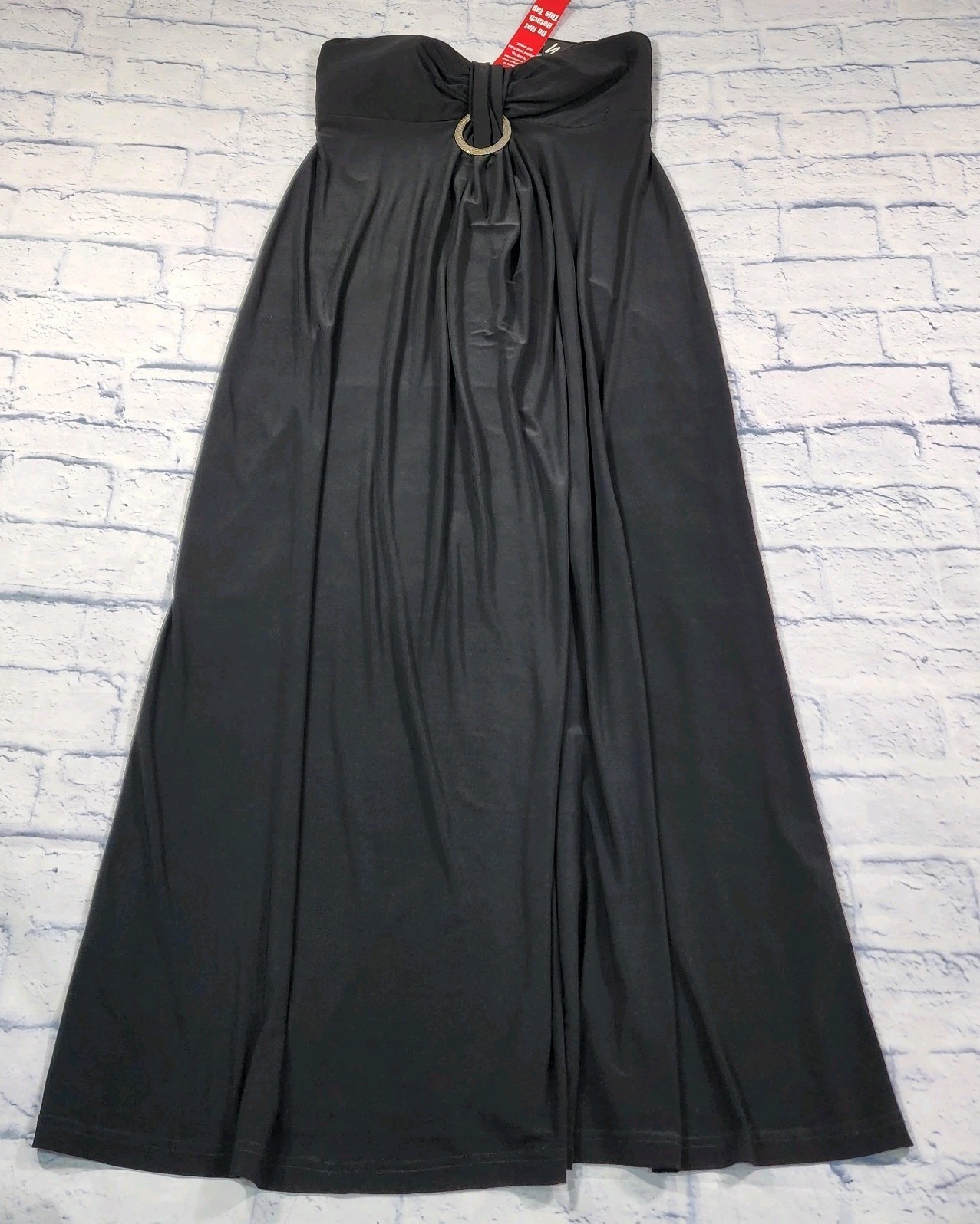 R&M Richards WOMENS 12P Black Jersey Knit Halter Dress Rhinestone Buckle Maxi