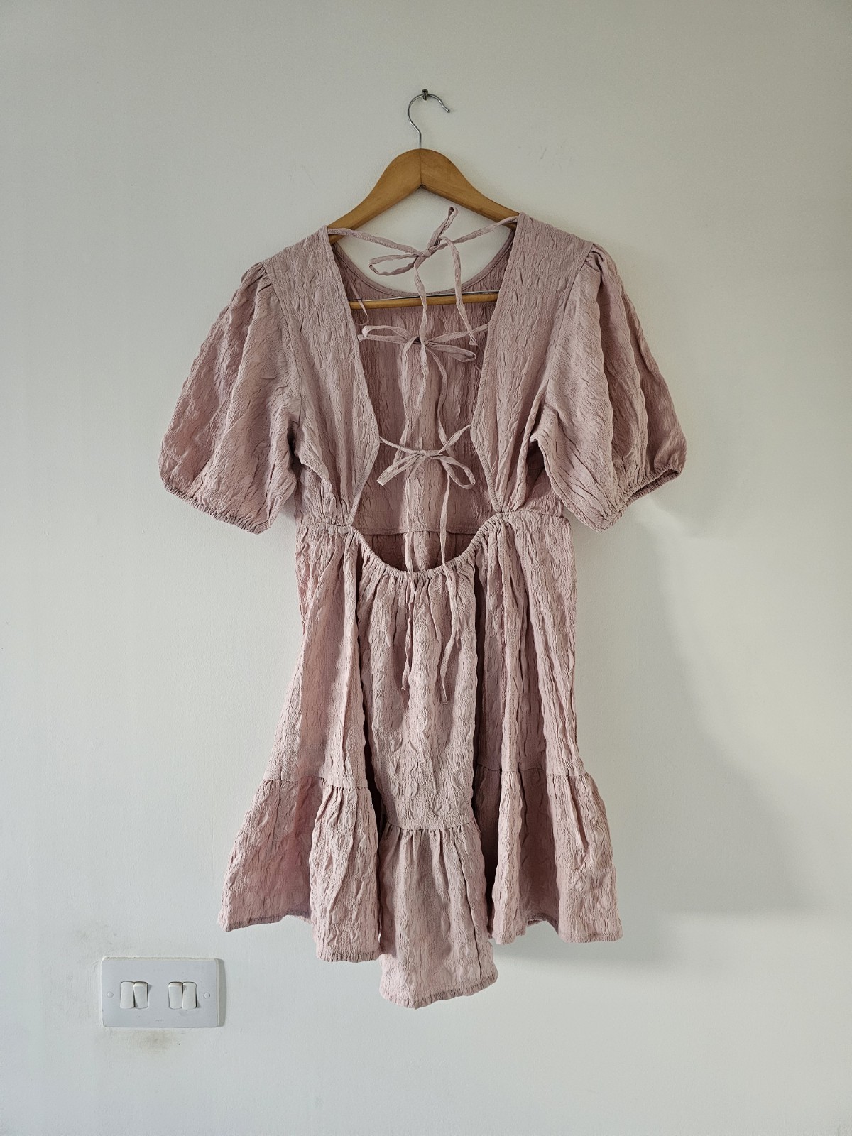 River Island,woman’s puff sleeve, mini back tie summer dress size 12 petite