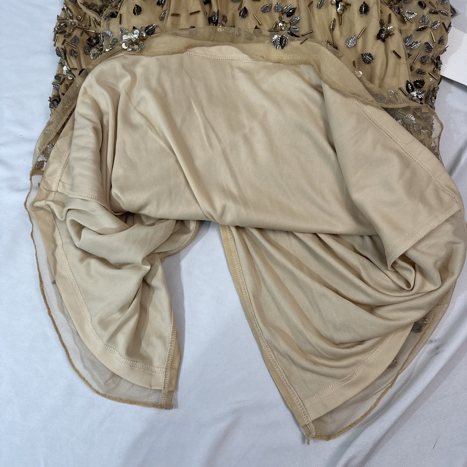 NWT $598 Mac Duggal [ 14 ] 5477 Floral Embellished Scoop Neck Gown Gold #Q945