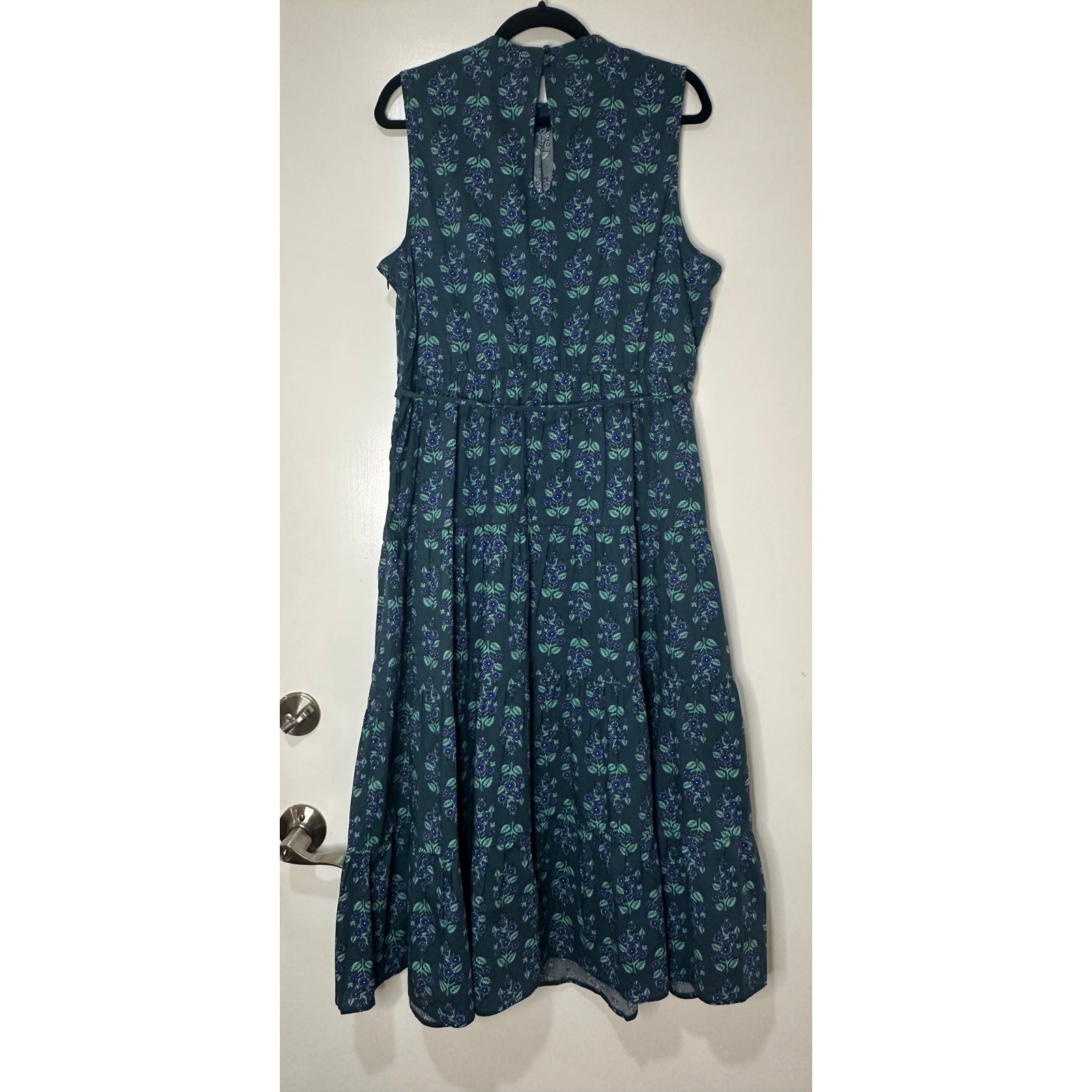 J. Crew Printed Mock Neck Tiered Midi Dress Warm Spruce Green Blue Size 16 NWT