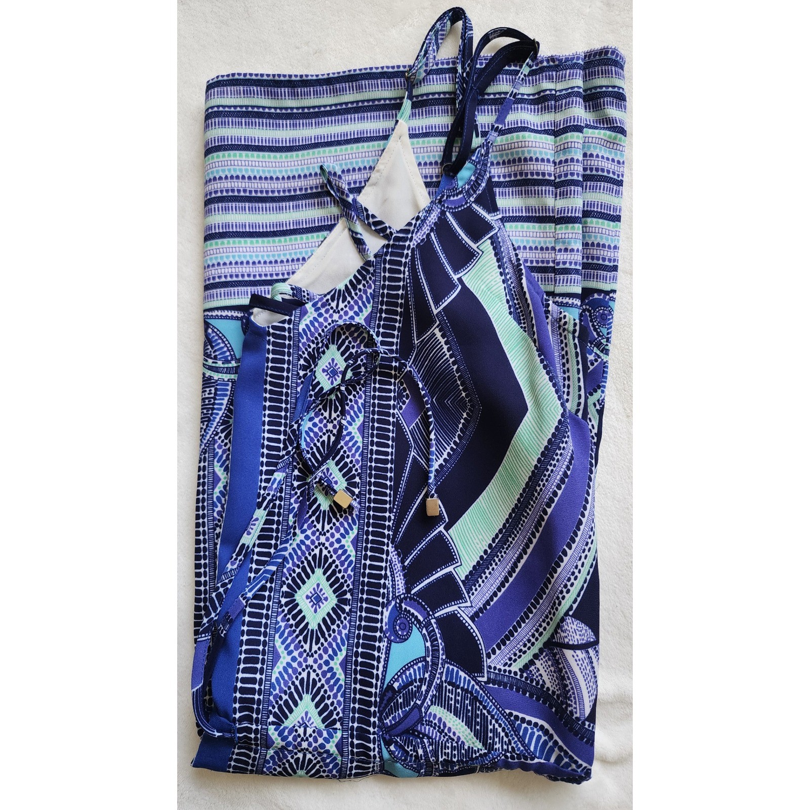 Mercer & Madison Blue Geometric Print Mini Dress Adjustable Straps Size 2