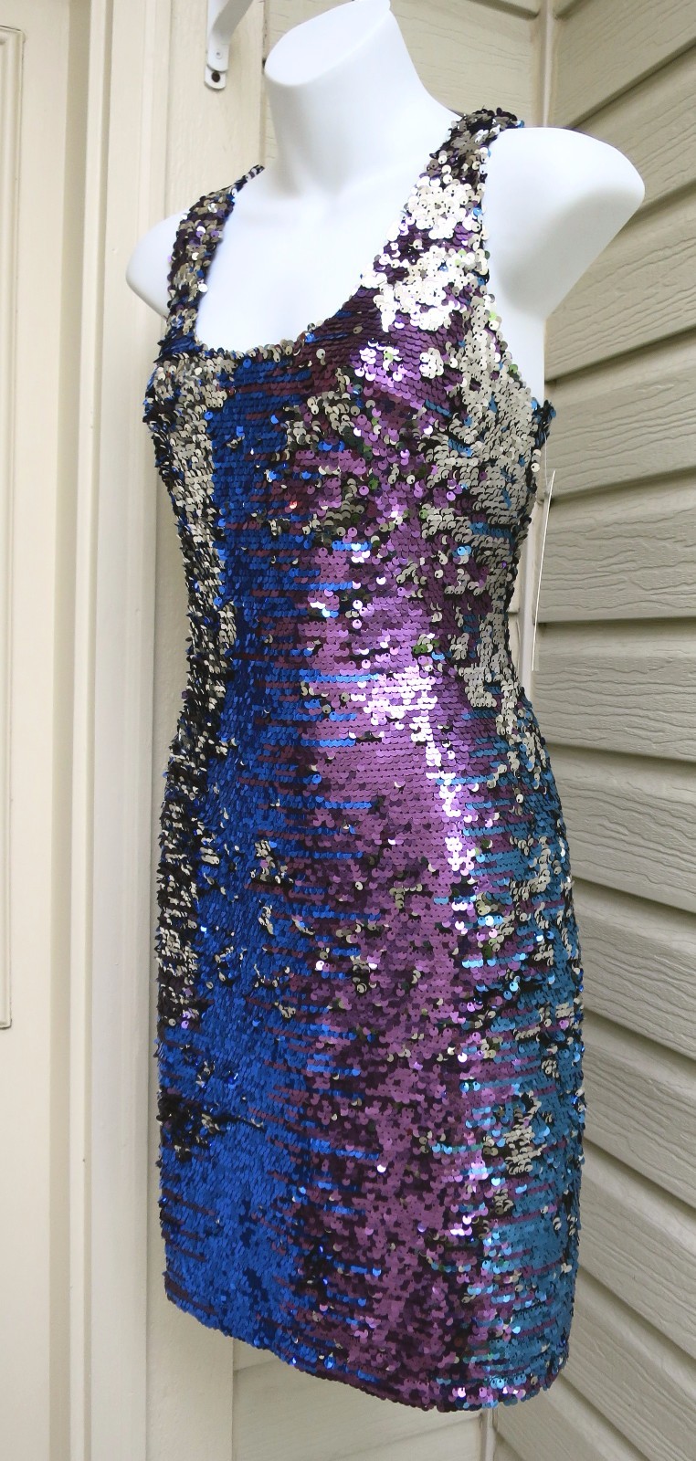 BOSTON PROPER Size 4 Ombre Sequin Tank Party Cocktail Dress Aqua Blue Purple NWT