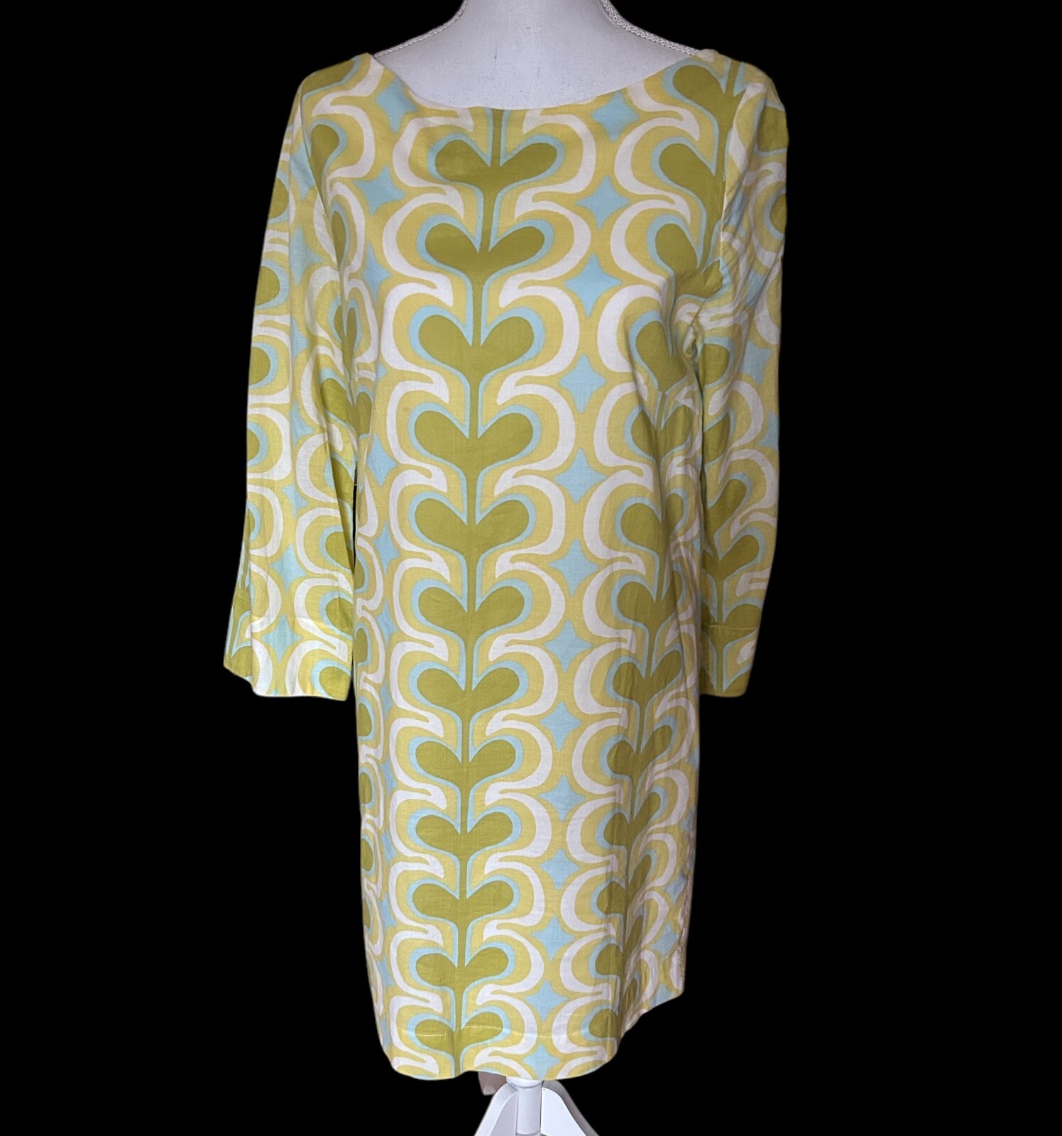 Lesley Evers Dress Retro Print Mod Heart Spring 2011 Shift 3/4 Sleeves M Cotton