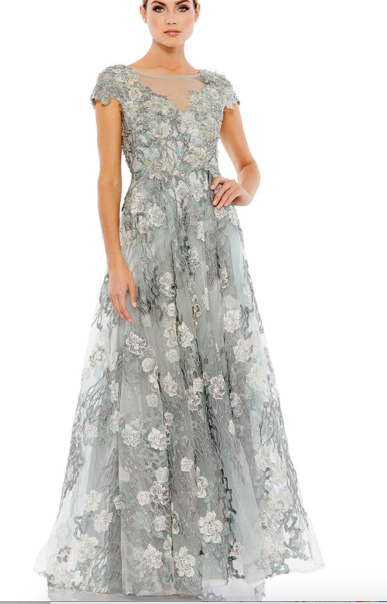 MAC DUGGAL 20294 FLORAL EMBROIDERED EMEBELLISHED SHORT SLEEVE SEAMIST GOWN 12