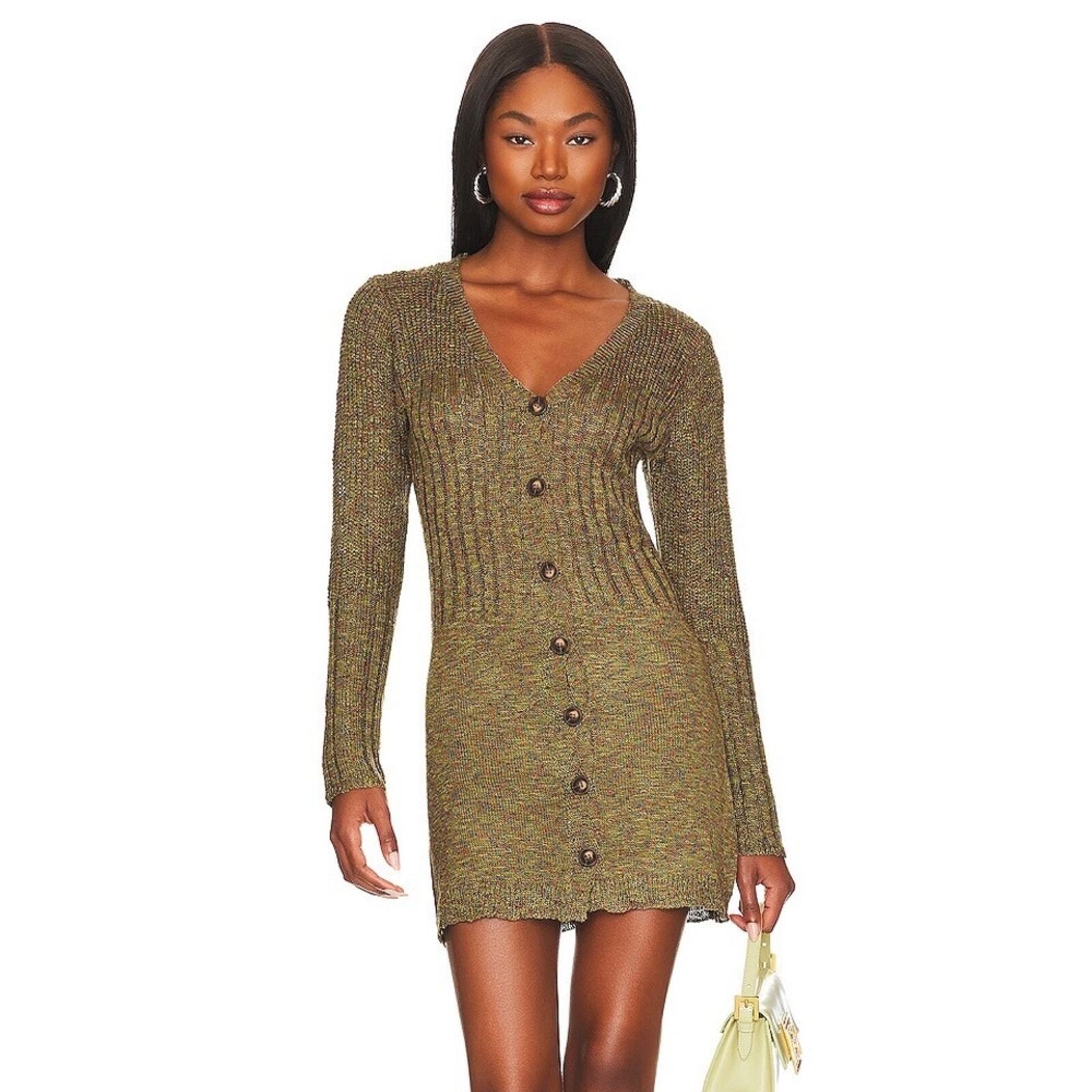 All The Ways Olivia Knit Cardigan Dress in Olive Multi Size S