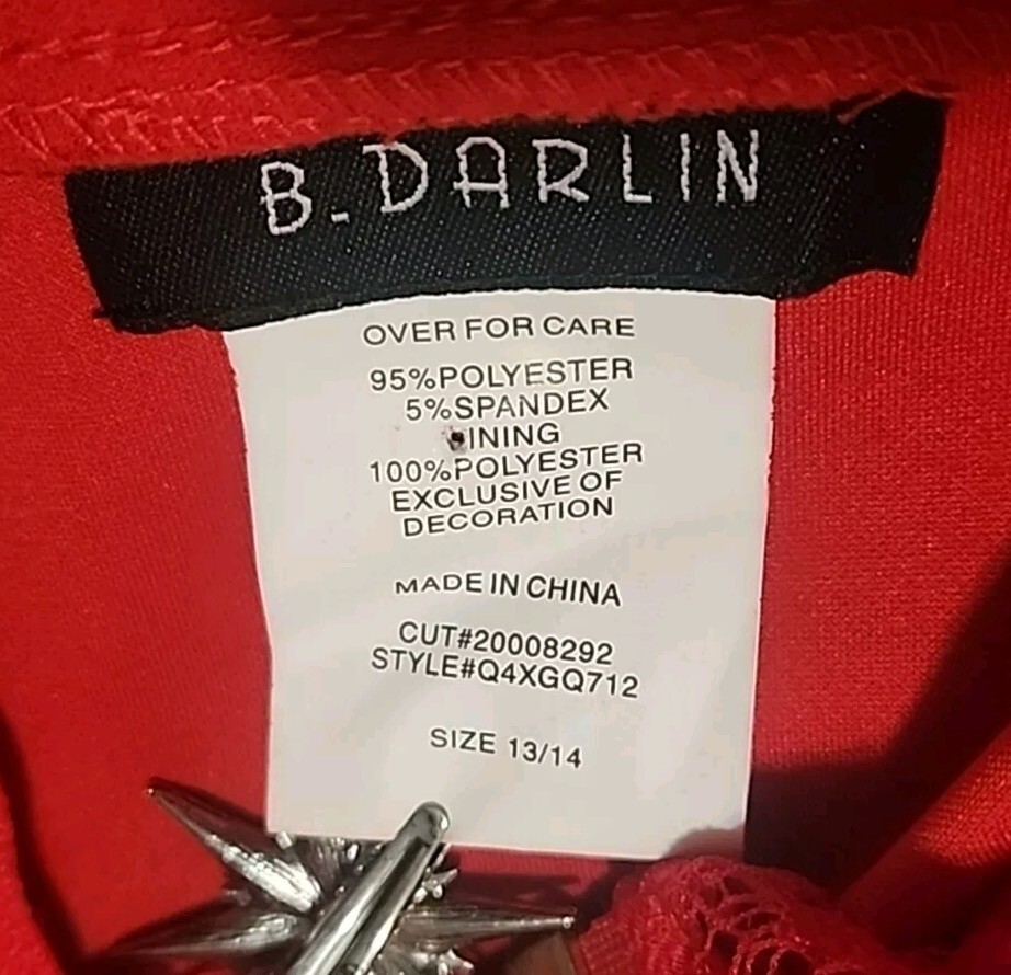B. Darlin Junior’s 13/14 Red Sleeveless Open Faux Wrap A-Line Dress