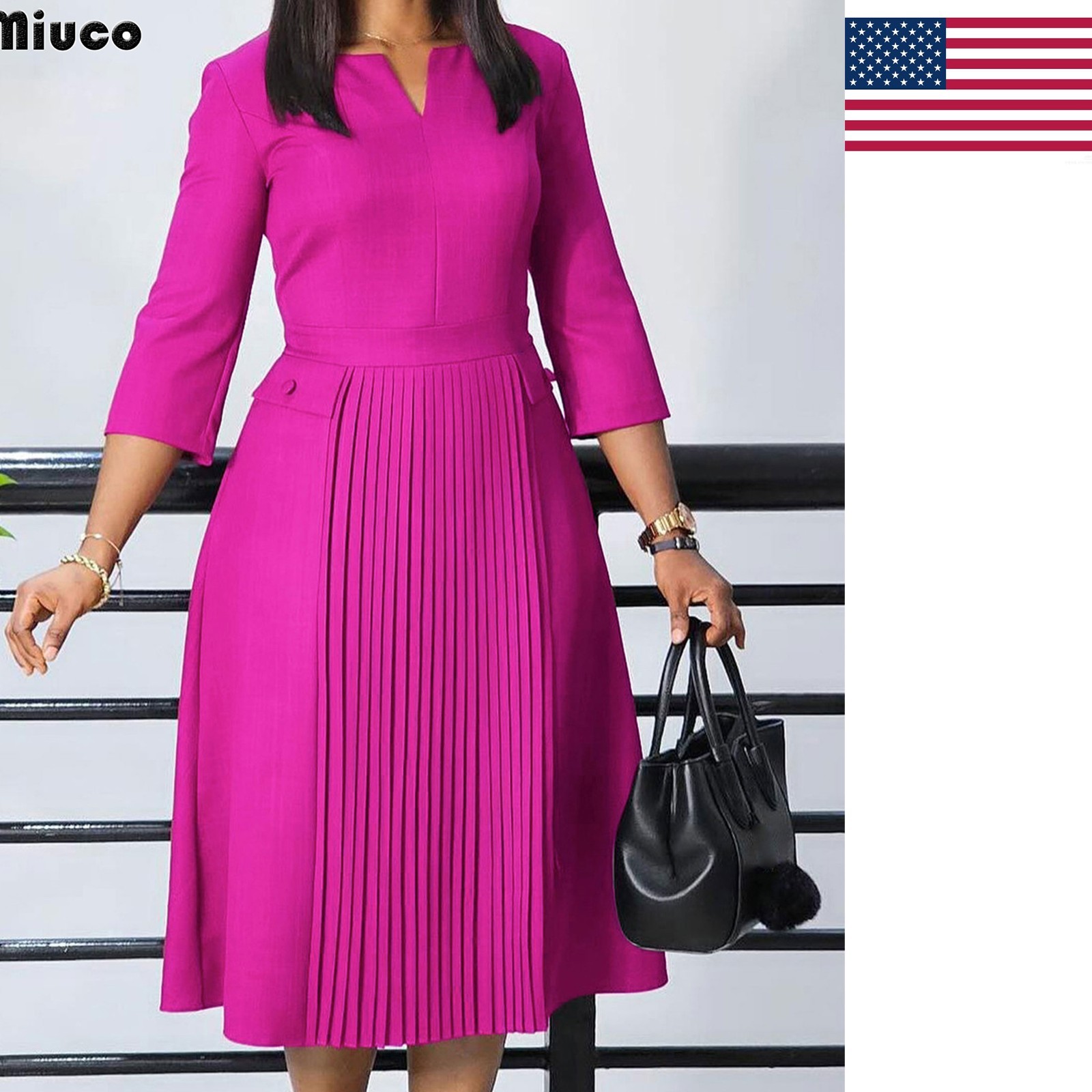 Elegant solid color pleated Dress suitable for various formal occasion